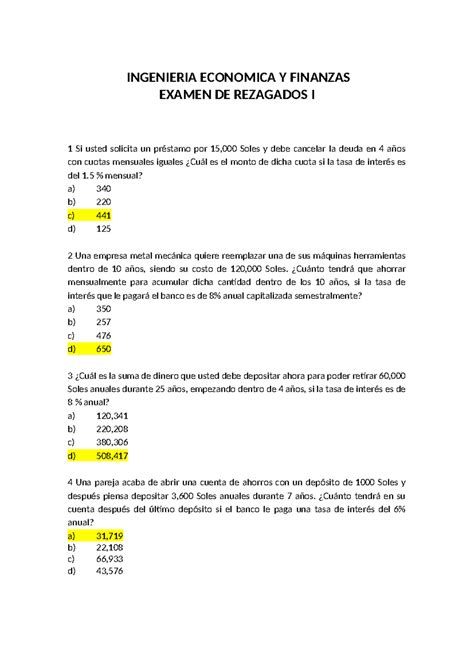 Examen Rezagados 1 IE 2024 I Soluc INGENIERIA ECONOMICA Y FINANZAS