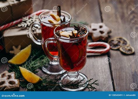 Christmas Composition With Mulled Wine And Sweets Stock Image Image