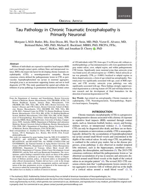 Pdf Tau Pathology In Chronic Traumatic Encephalopathy Is Primarily