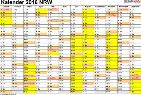 Kalender 2016 NRW Ferien Feiertage PDF Vorlagen