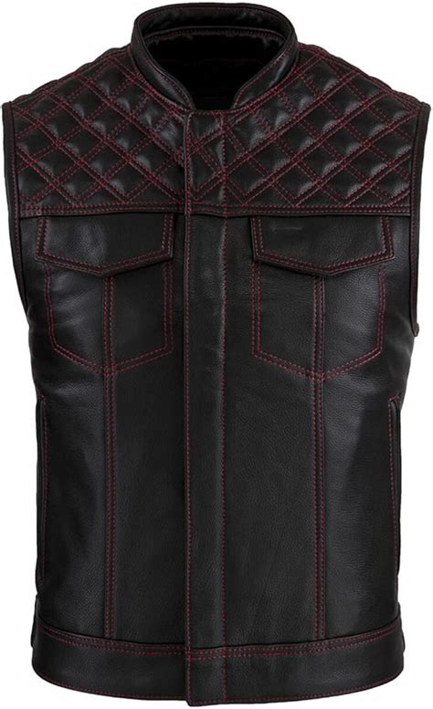 Men S Leather Vest Riding Biker Vest Diamond Stitch Original Leather