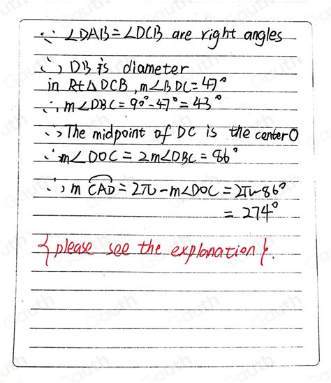 Solved Given That DAB And DCB Are Right Angles And M BDC 47