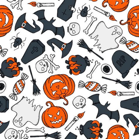 Premium Vector Vector Halloween Seamless Pattern With Pumpkin Ghost