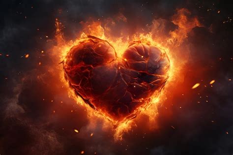 A Heart Shaped Fire With Flames And A Heart In The Background Premium