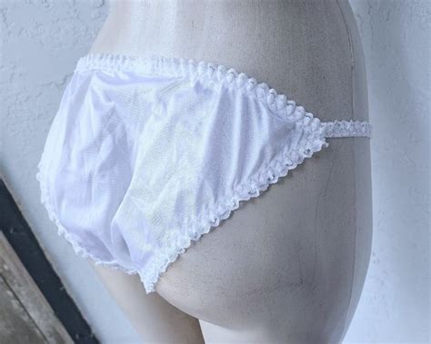 Vintage Delicates Ruched WHITE String BIKINI PANTY LACE LARGE EBay
