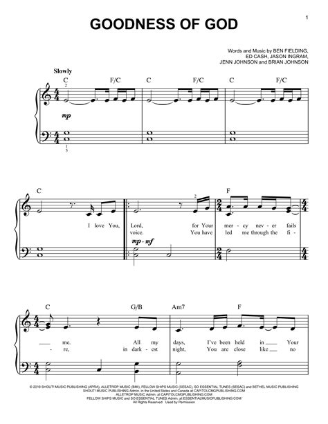 Play Official Version Of Goodness Of God Sheet Music By Bethel Music