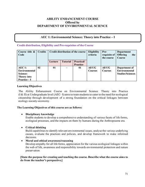 AEC Environmental Science ABILITY ENHANCEMENT COURSE Offered By