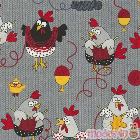 Remnant X Cm Grey Fabric With Chicken Knitting By Timeless