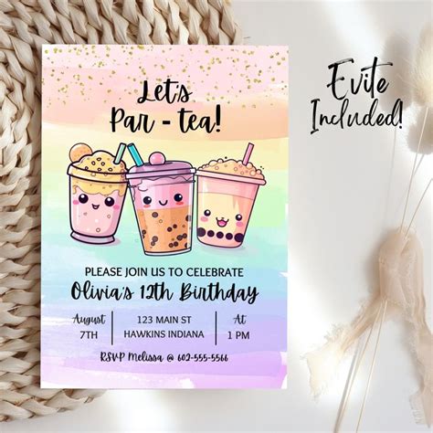 Boba Tea Birthday Invitation Template Par Tea Invitation Par Tea