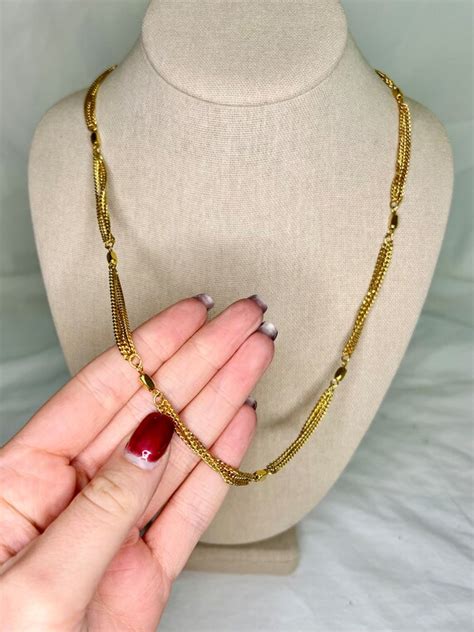 Vintage Trifari Multi Strand Gold Tone Necklace Gem