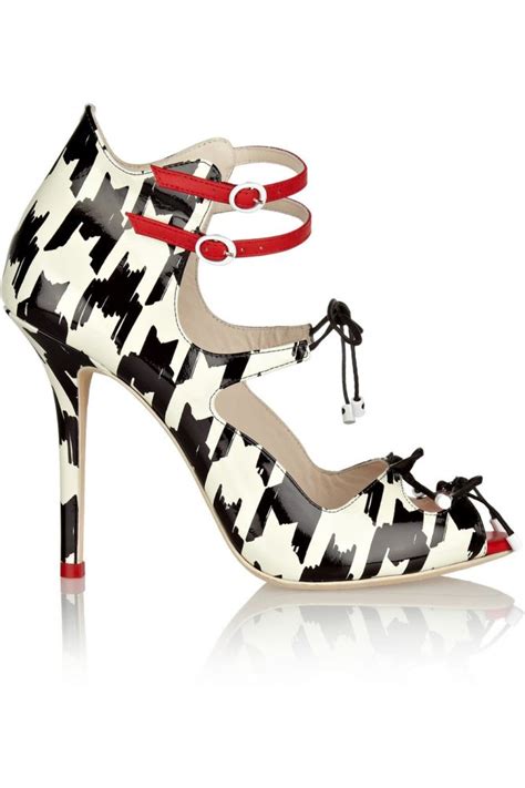 SOPHIA WEBSTER Finn Houndstooth Print Patent Leather Sandals Leather