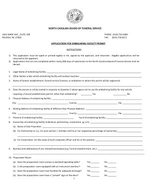 Fillable Online Application For Embalming Facility Permit Fax Email