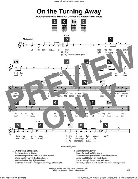 On The Turning Away Sheet Music For Guitar Solo Chordbuddy System