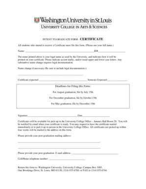 Fillable Online Ucollege Wustl INTENT TO GRADUATE FORM CERTIFICATE