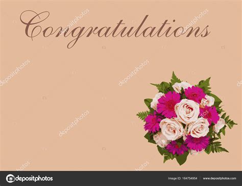 Romantic Floral Congratulations Card With Flower Bouquet Beautiful Pink