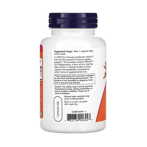 C 1000 Zinc Immune Vitamin C Zinc Now Foods 90 Capsule