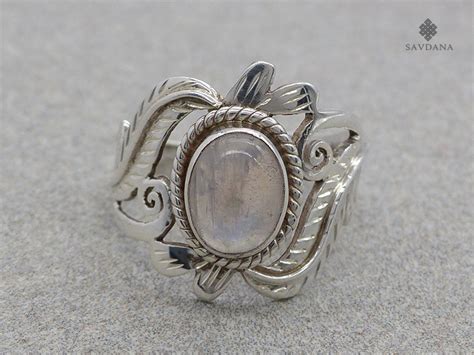 BA642 Bague Argent Massif Pierre de Lune Taille réglable Bijou Nepal