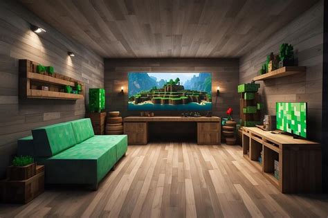 Premium Photo | Minecraftthemed Gaming Room interior mockups with blank copy space