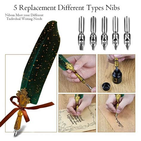 Quill Pen And Ink Set Calligraphy Feather Pen With Wax Seal Stamp At