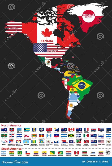 Vector Illustration of North and South America Map with Country Names ...