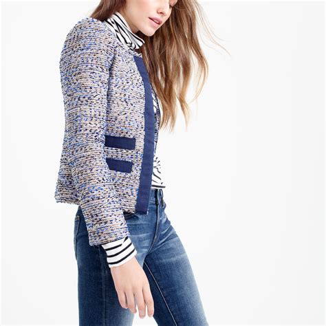 Jcrew Petite Metallic Tweed Jacket With Grosgrain Trim Lyst