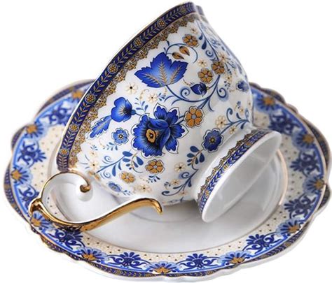 Blauwe Bloem Fine Bone China Theekopset Vintage Porseleinen Koffiekop