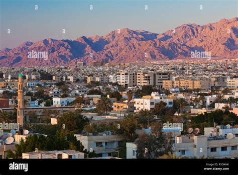 Jordan, Aqaba, elevated city view, sunset Stock Photo - Alamy