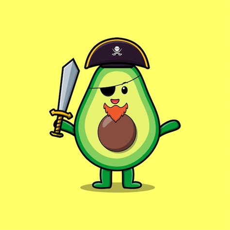 Pirata De Abacate De Personagem Mascote De Desenho Animado Bonito