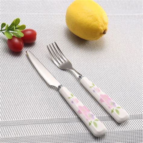 Cathylin Flora Ceramic Handle Stainless Steel Dinner Dessert