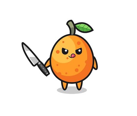 Mascotte Mignonne De Kumquat En Tant Que Psychopathe Tenant Un Couteau