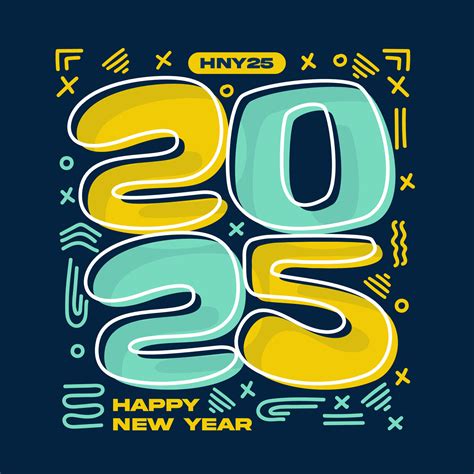 Happy New Year 2025 Square Template With Line Number Style On Black