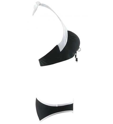 Charminy Women S Push Up Padded Swimsuit Two Piece Bikini Set Black White Swimwear Black White