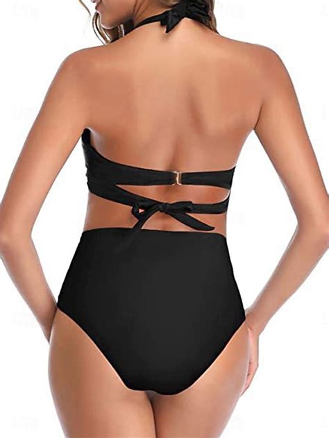 Women S Swimwear Bikini Shorts Swimsuit Halter 2 Piece Criss Cross Stylish Push Up Plain