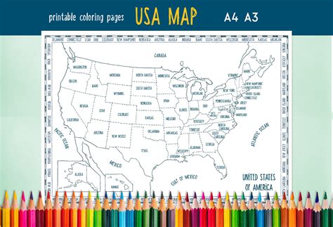 Printable USA Map coloring page | Creative Market