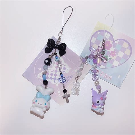 Kawaii Kuromi Cinnamoroll Beaded Phone Charm Anime Phone Etsy