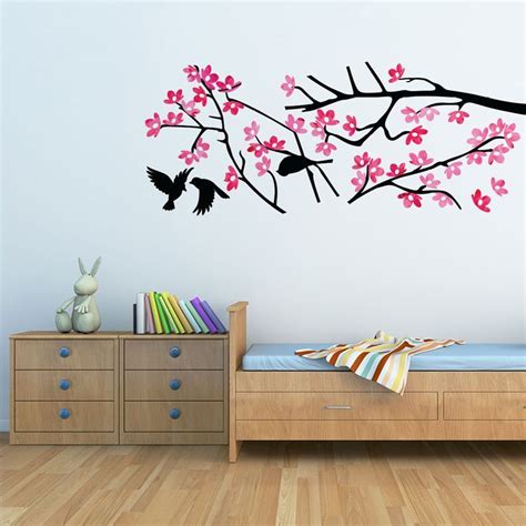 Living Room Branch Pink Wall Sticker