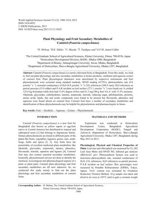 No 14 Plant Physiology And Fruit Secondary Metabolites Of Canistel