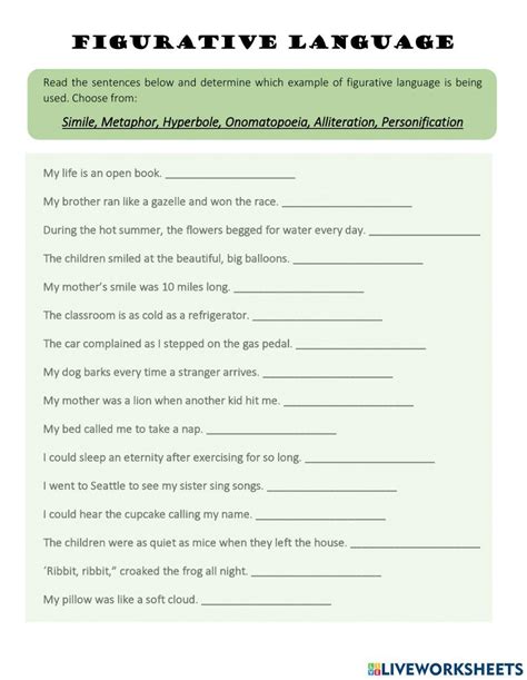 Figurative Language Online Activity For Grade 6 8 Live Worksheets Worksheets Library