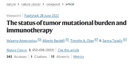 Nature Cancer观点 肿瘤突变负荷与免疫治疗的现状 Seqcn