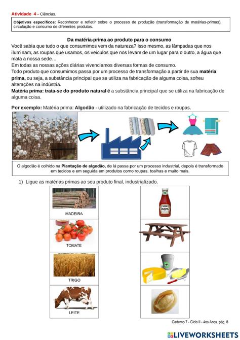 Atividades Sobre Materia Prima E Produtos Industrializados 3 Ano