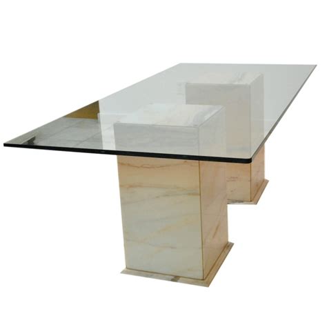 Modern Style Glass Top Marble Pedestal Dining Table Ebth