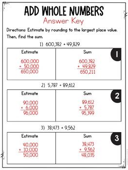 Free Addition Of Whole Numbers Worksheet Th Grade Math By Krejci