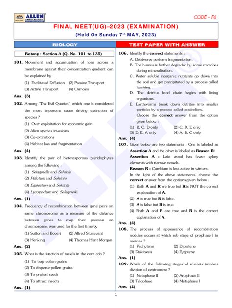 Fillable Online Neet Paper Pattern Subject Wise Question Distribution