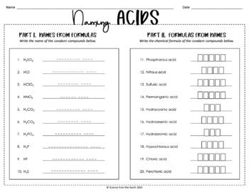 Practice Worksheet Naming Acids