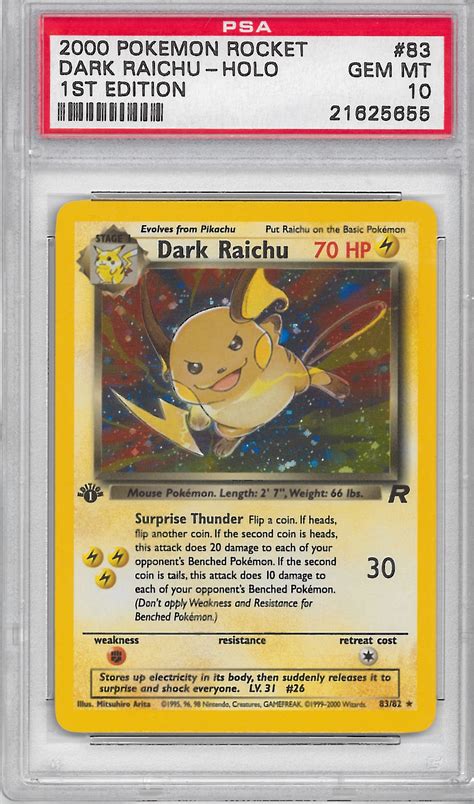 Pokemon Team Rocket 1st Edition Single Dark Raichu 83 82 PSA 10