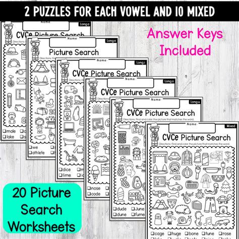 Cvce Long Vowels Phonics Picture Search I Spy Read And Find Worksheet Puzzles