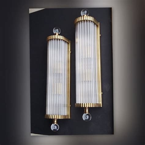 Pair Vintage Art Deco Light Old Lamp Wall Sconces Fixture Brass Glass