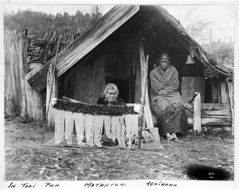 Maori Women Alongside A Whare At Tooi Pa Mataatua Region Record