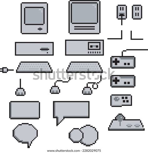 Pixel Art Retro Computer Illustration Set Stock Vector Royalty Free