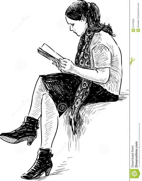 Young Woman Reads A Book Woman Reading Reading Art Book Drawing